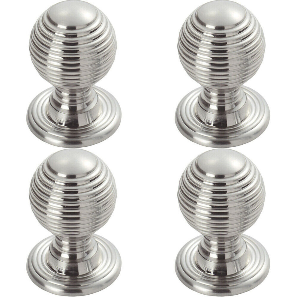 4x Textured Reeded Ball Cupboard Door Knob 23mm Dia Polished Chrome Handle