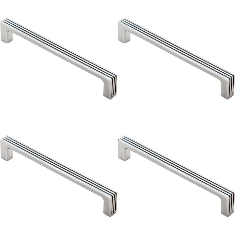 4x Straight D Bar Door Handle with Grooves 160mm Fixing Centres Polished Chrome