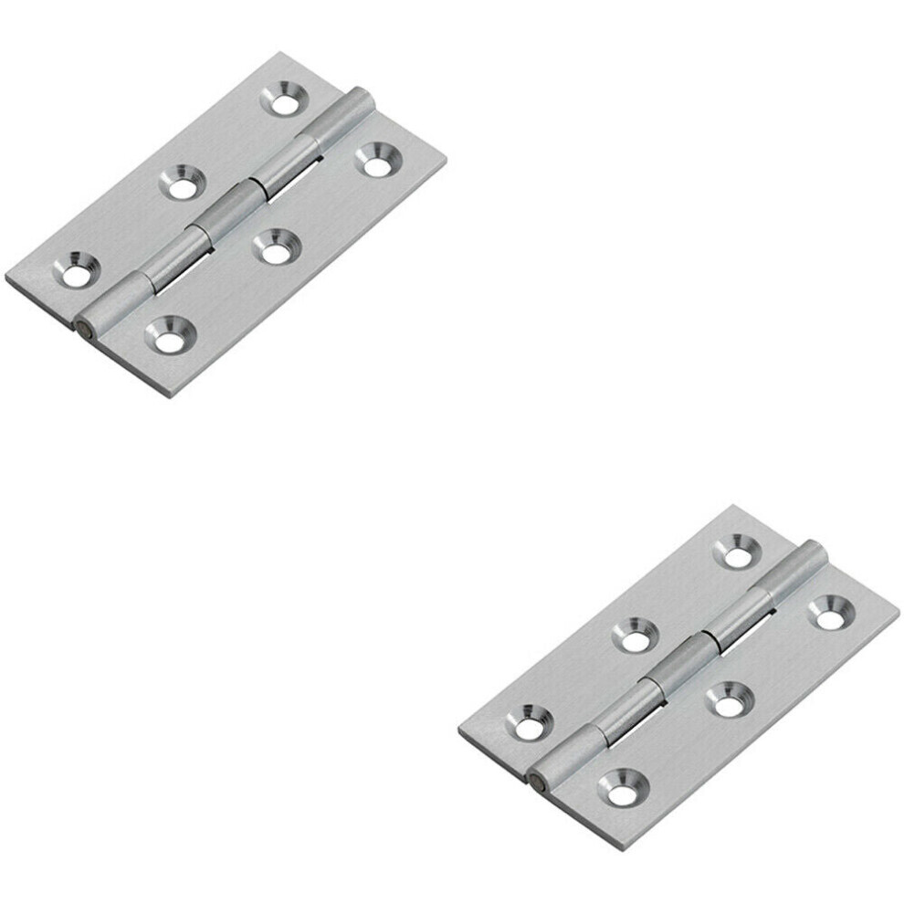 2x PAIR 64 x 35 x 2mm Cabinet Hinge Satin Chrome Small Cupboard Door