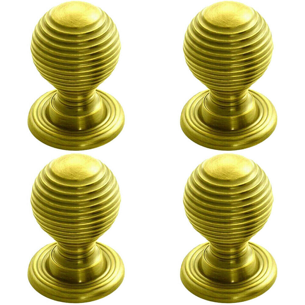 4x Textured Reeded Ball Cupboard Door Knob 28mm Dia Polished Brass Handle