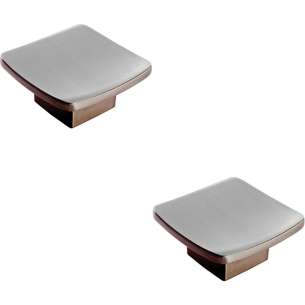 Loops 2X Square Curved Cupboard Door Knob 45 X 45Mm Satin Nickel Cabinet Handle
