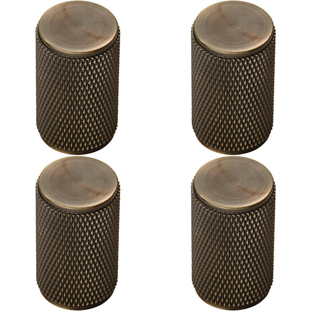 4X Knurled Cylindrical Cupboard Door Knob 18Mm Dia Antique Brass Cabinet Handle 5056524202609