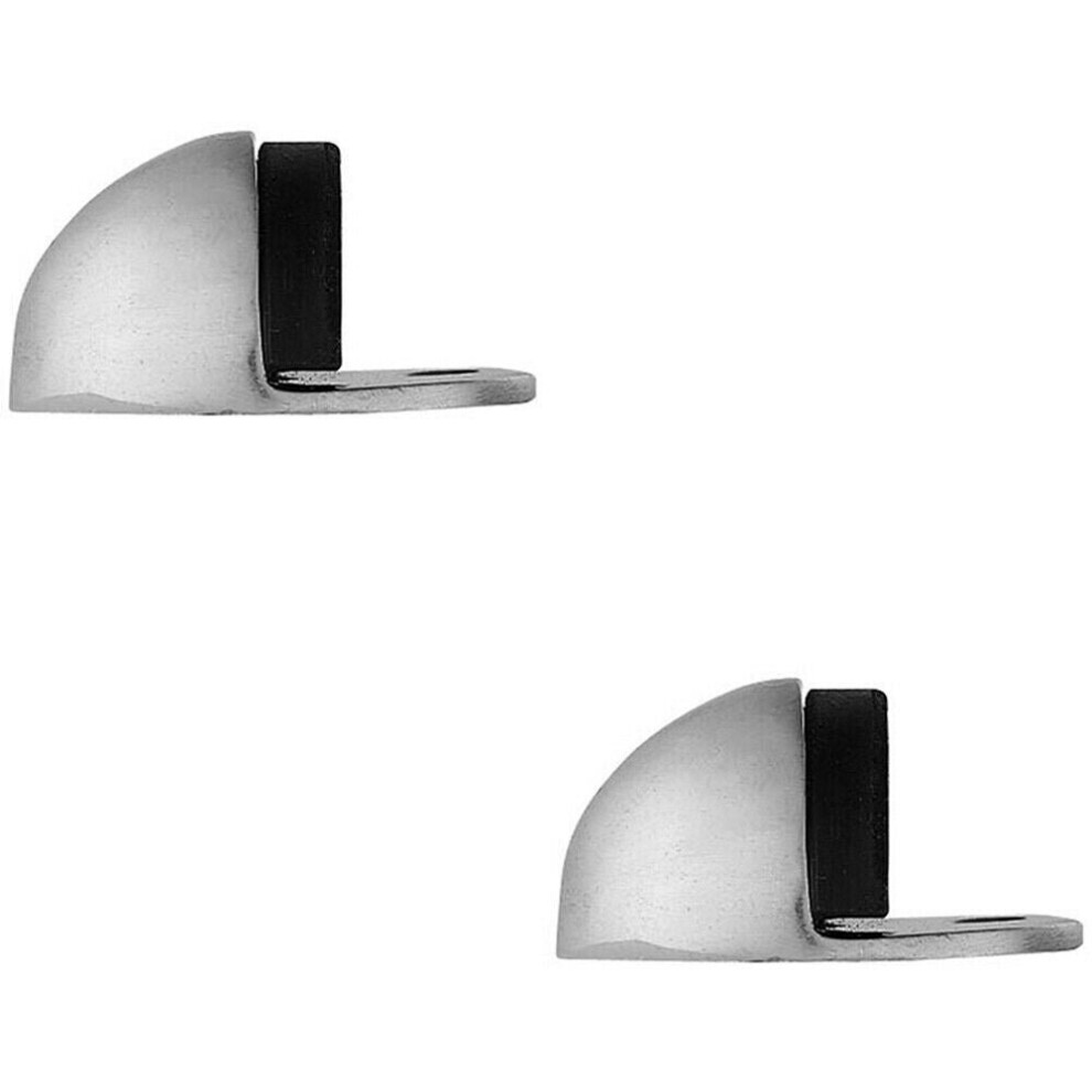 2x Floor mounted Oval Doorstop 44 x 22mm Satin Chrome Half Moon Stopper