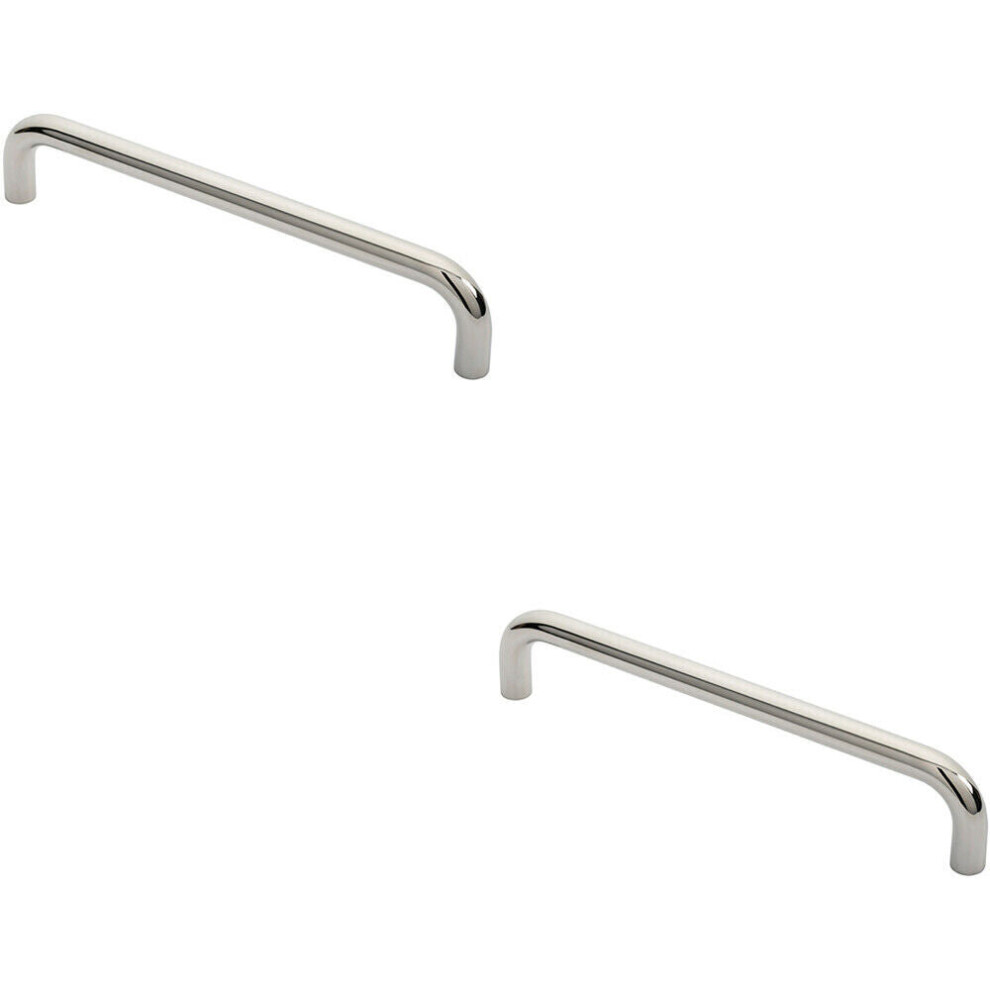 2X Round D Bar Pull Handle 319 X 19Mm 300Mm Fixing Centres Bright Steel