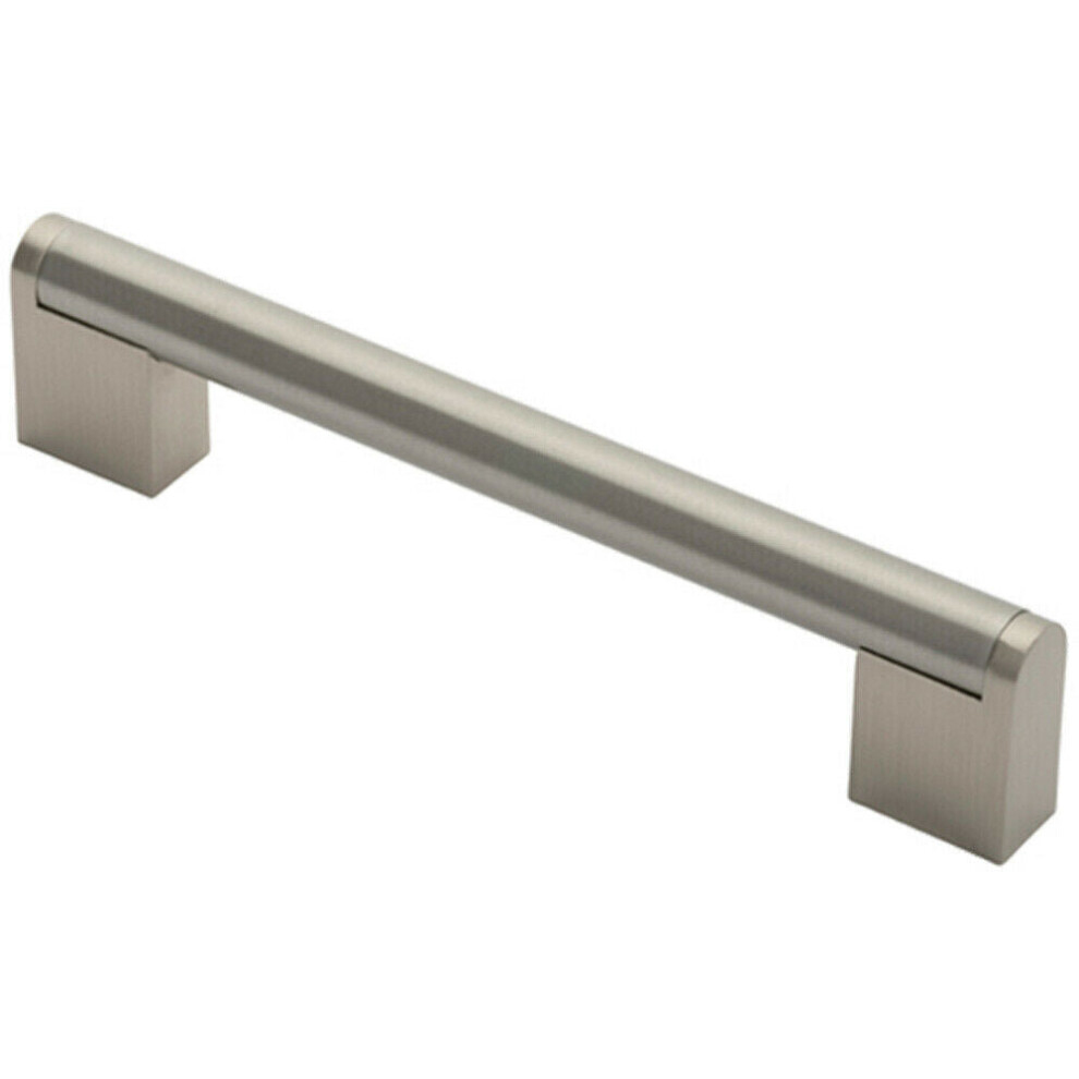 Round Bar Pull Handle 168 X 14mm 128mm Fixing Centres Satin Nickel & Steel