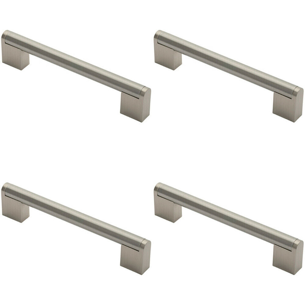 4x Round Bar Pull Handle 168 x 14mm 128mm Fixing Centres Satin Nickel & Steel