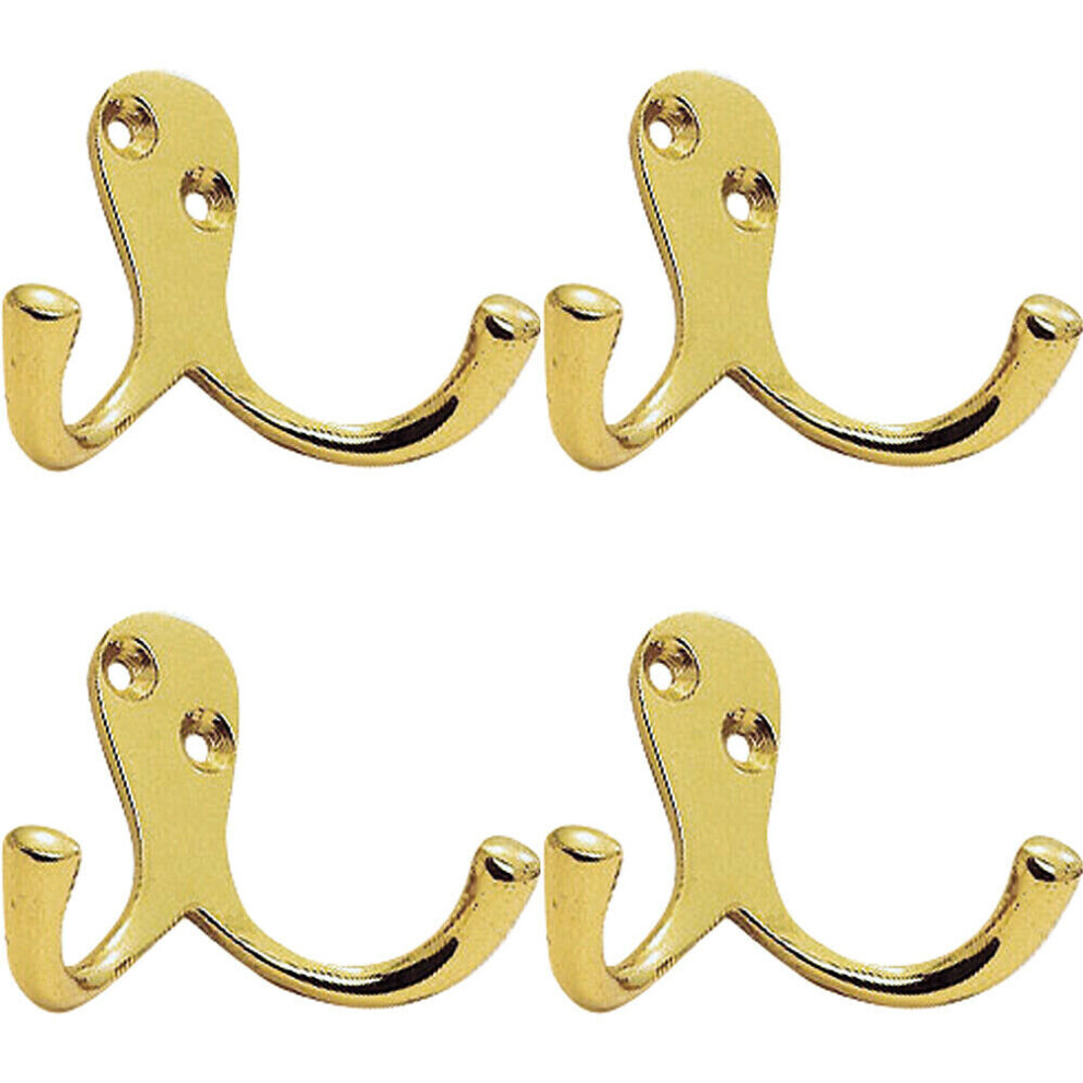 4x Victorian One Piece Double Bathroom Robe Hook 26mm Projection Polished Brass