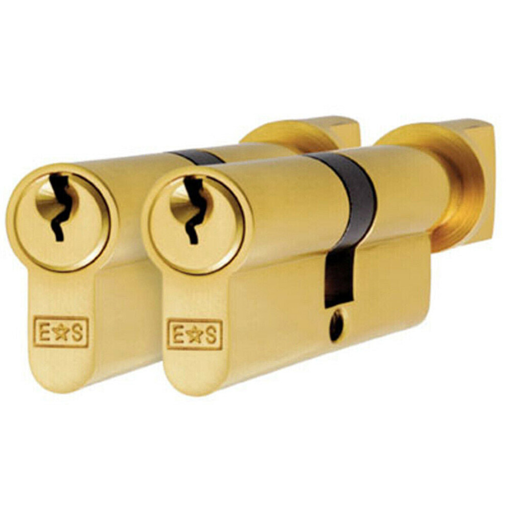 Loops 70Mm Euro Cylinder & Thumbturn Lock Keyed To Differ 5 Pin Polished Brass