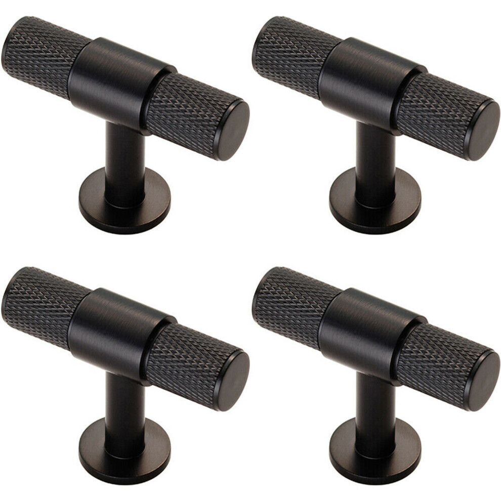 4x Knurled Cupboard T Shape Pull Handle 50 X 13mm Matt Black Cabinet Handle