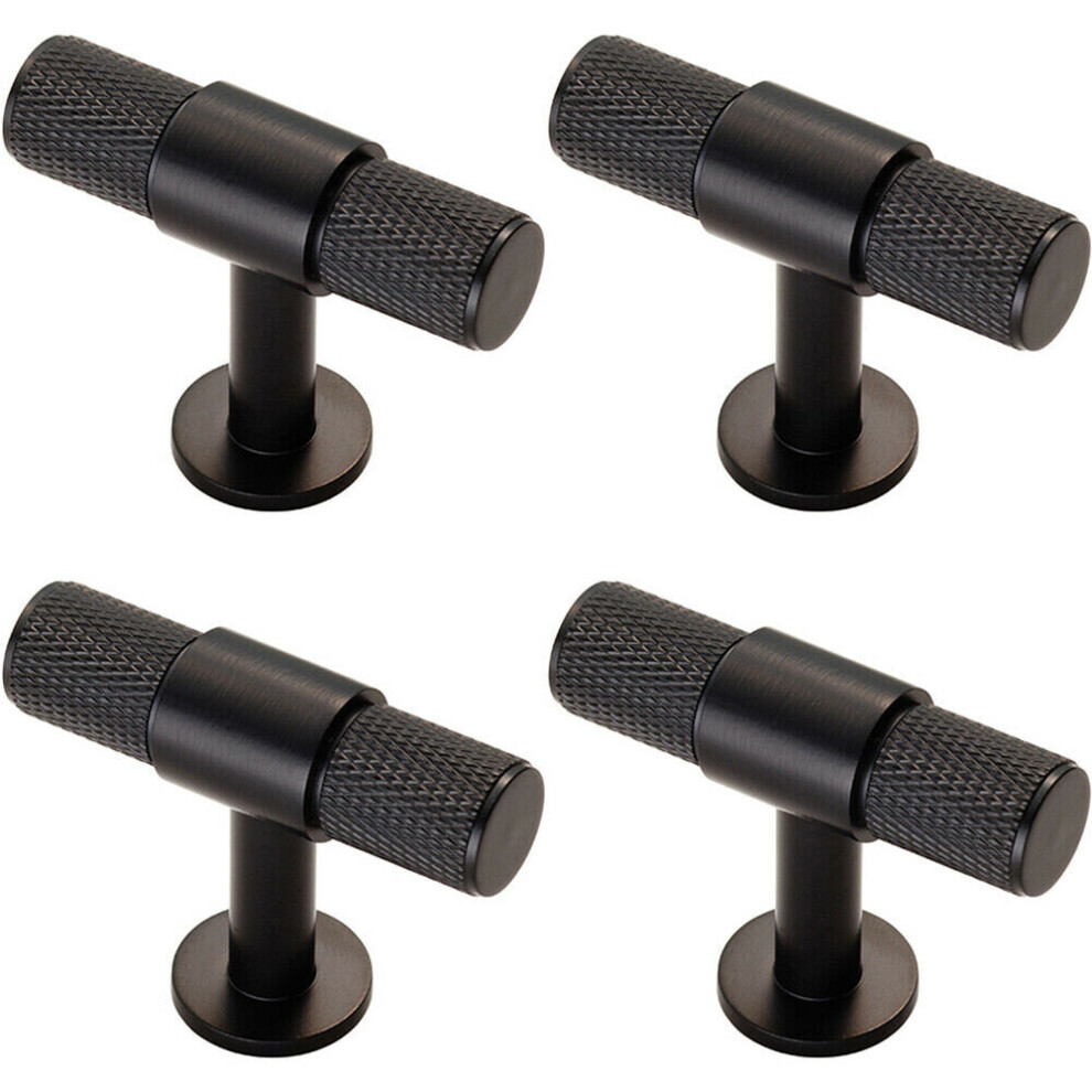 4X Knurled Cupboard T Shape Pull Handle 50 X 13Mm Matt Black Cabinet Handle