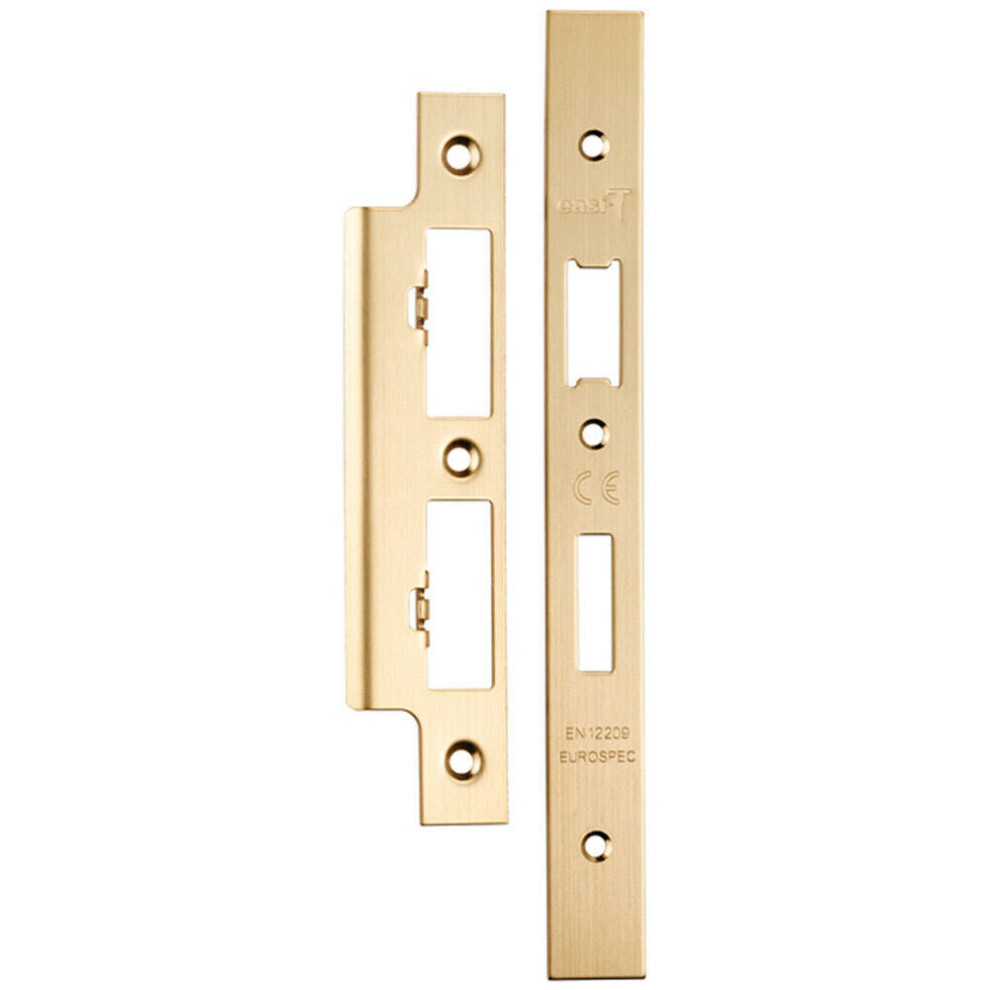 Forend Strike & Fixing Pack For Din Euro Sash & Bathroom Lock Satin Brass 5056492567298