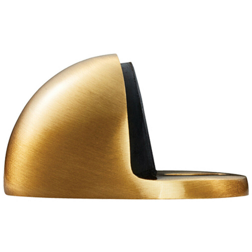 Floor mounted Oval Doorstop 44 x 22mm Satin Brass Half Moon Stopper