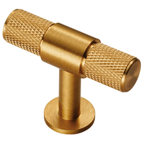 Loops Knurled Cupboard T Shape Pull Handle 50 x 13mm Satin Brass Cabinet Handle