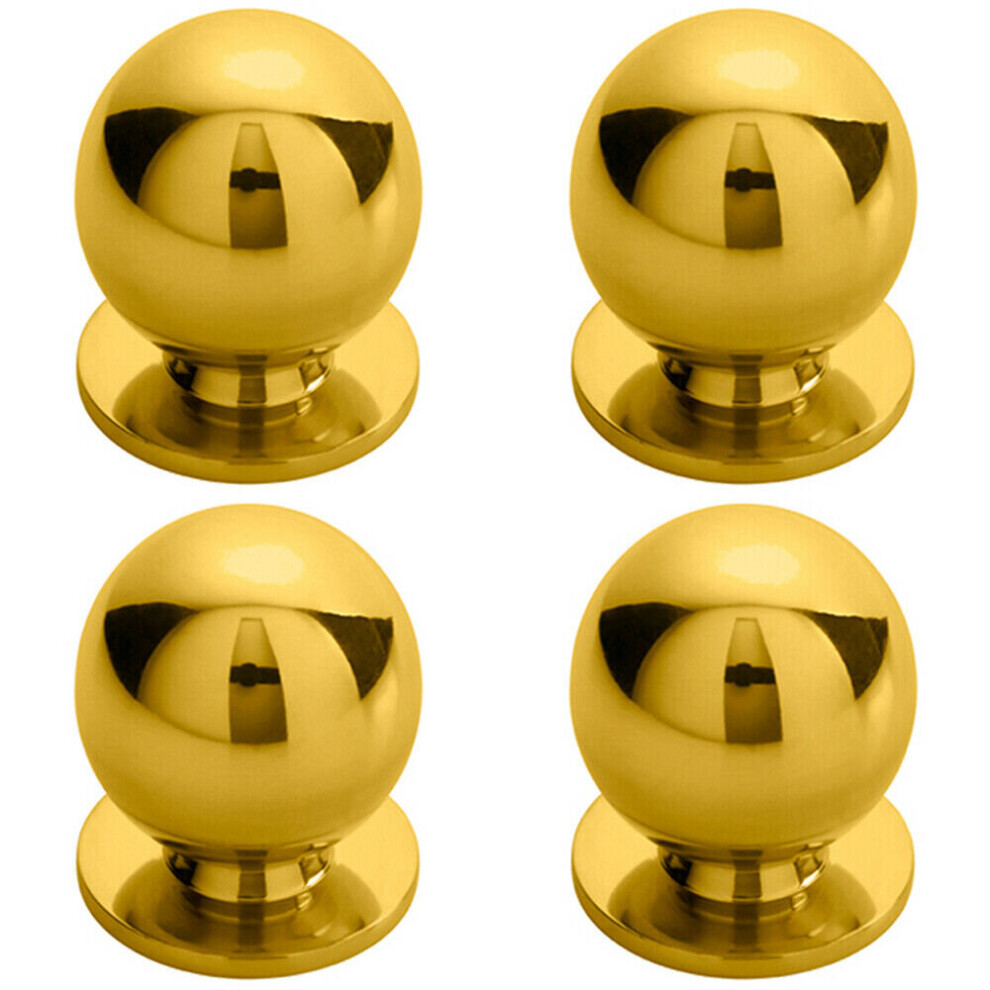 4x Solid Ball Cupboard Door Knob 25mm Diameter Polished Brass Cabinet Handle