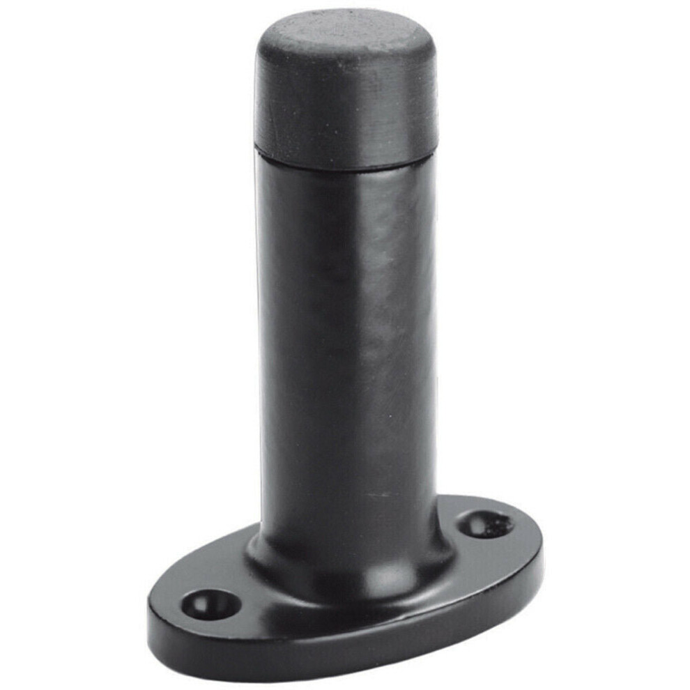 Wall Mounted Doorstop Cylinder on Oval Rose Rubber Tip 75mm Black Antique