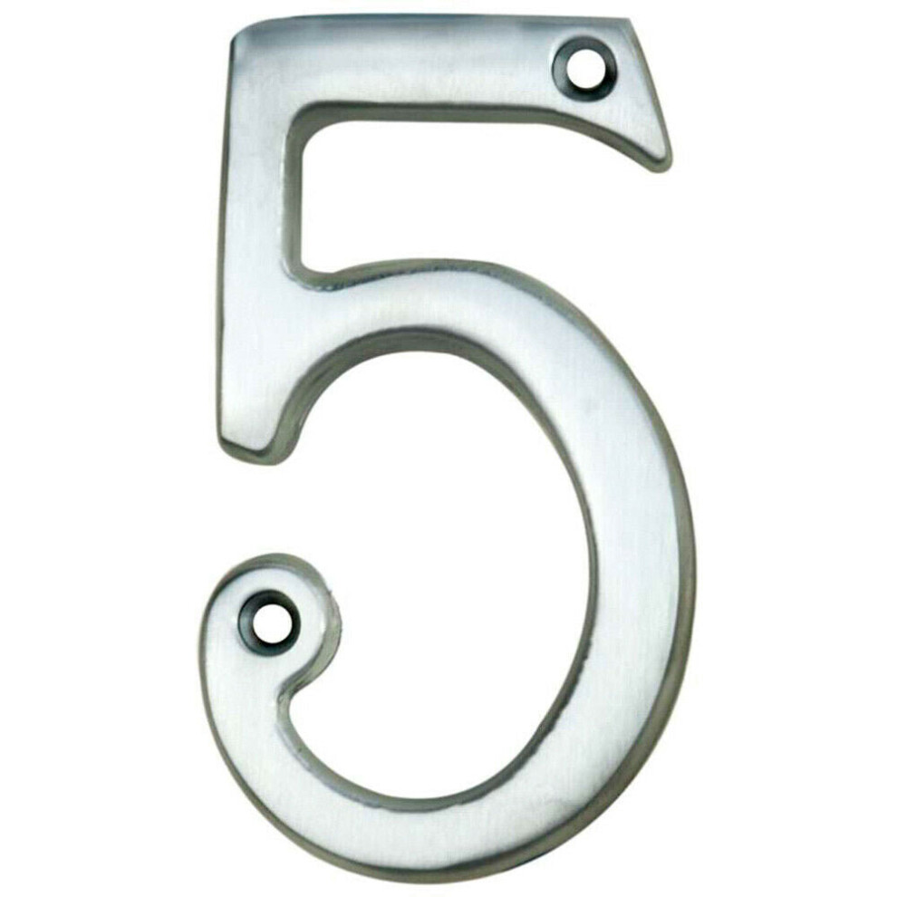 Loops Satin Chrome Door Number 5 - 75Mm Height 4Mm Depth House Numeral Plaque
