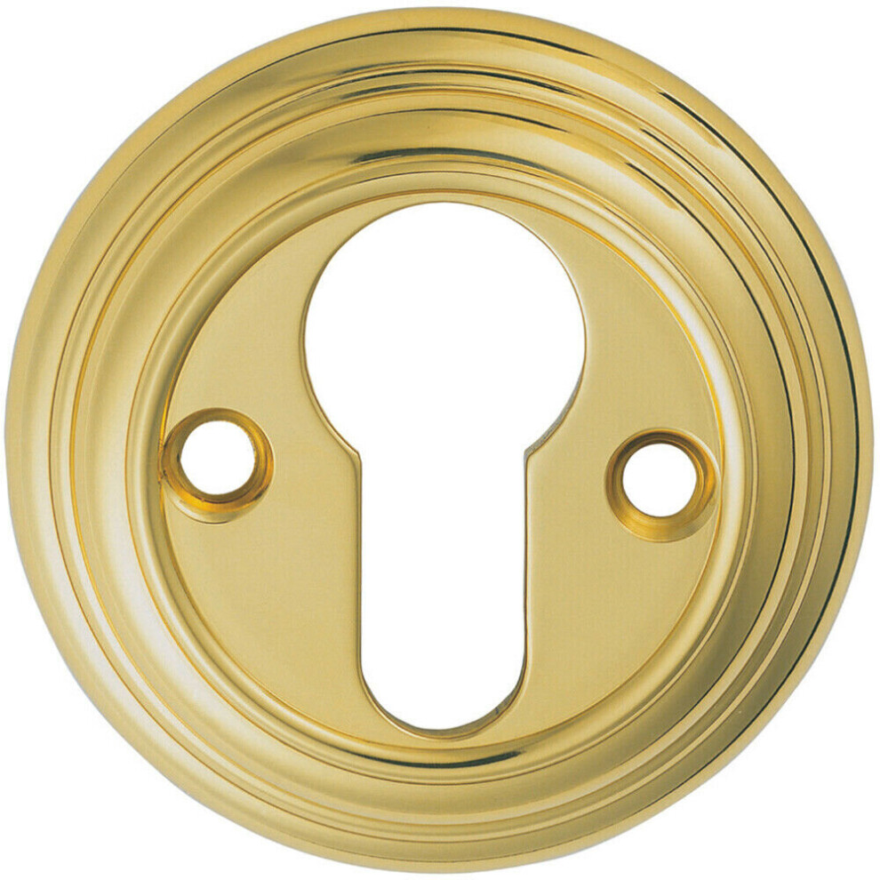 Loops 55Mm Euro Profile Round Escutcheon Reeded Design Polished Brass Keyhole Cover