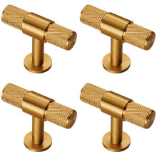 4x Knurled Cupboard T Shape Pull Handle 50 x 13mm Satin Brass Cabinet Handle