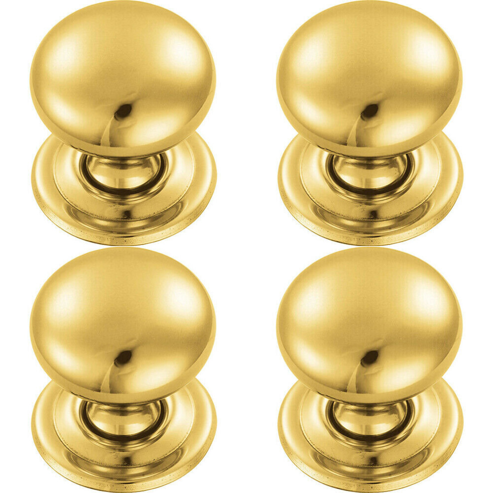 4x Round Victorian Cupboard Door Knob 32mm Dia Polished Brass Cabinet Handle