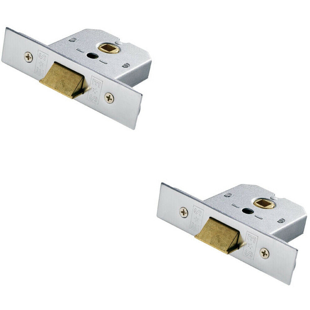 2X 64Mm Flat Mortice Door Security Latch Fire Door Rated Satin Chrome 5056492589597