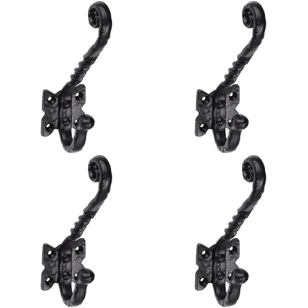 Loops 4X Ornate Twisted Hat & Coat Hook On Butterfly Backplate 82Mm Proj Black Antique
