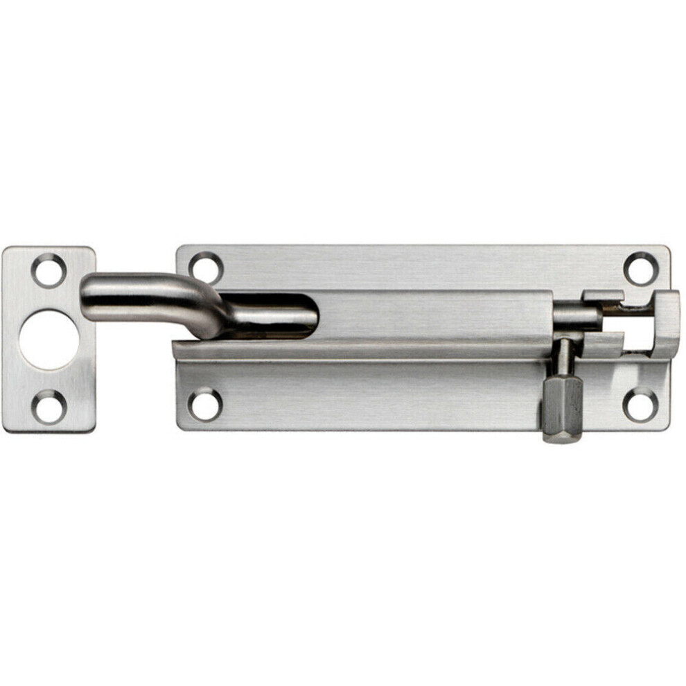 Cranked Barrel Surface Mounted Door Bolt Lock 80 x 38mm Satin Stainless Steel