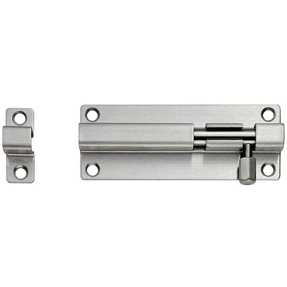 Loops Straight Barrel Surface Mounted Door Bolt Lock 100 X 38Mm Satin Steel
