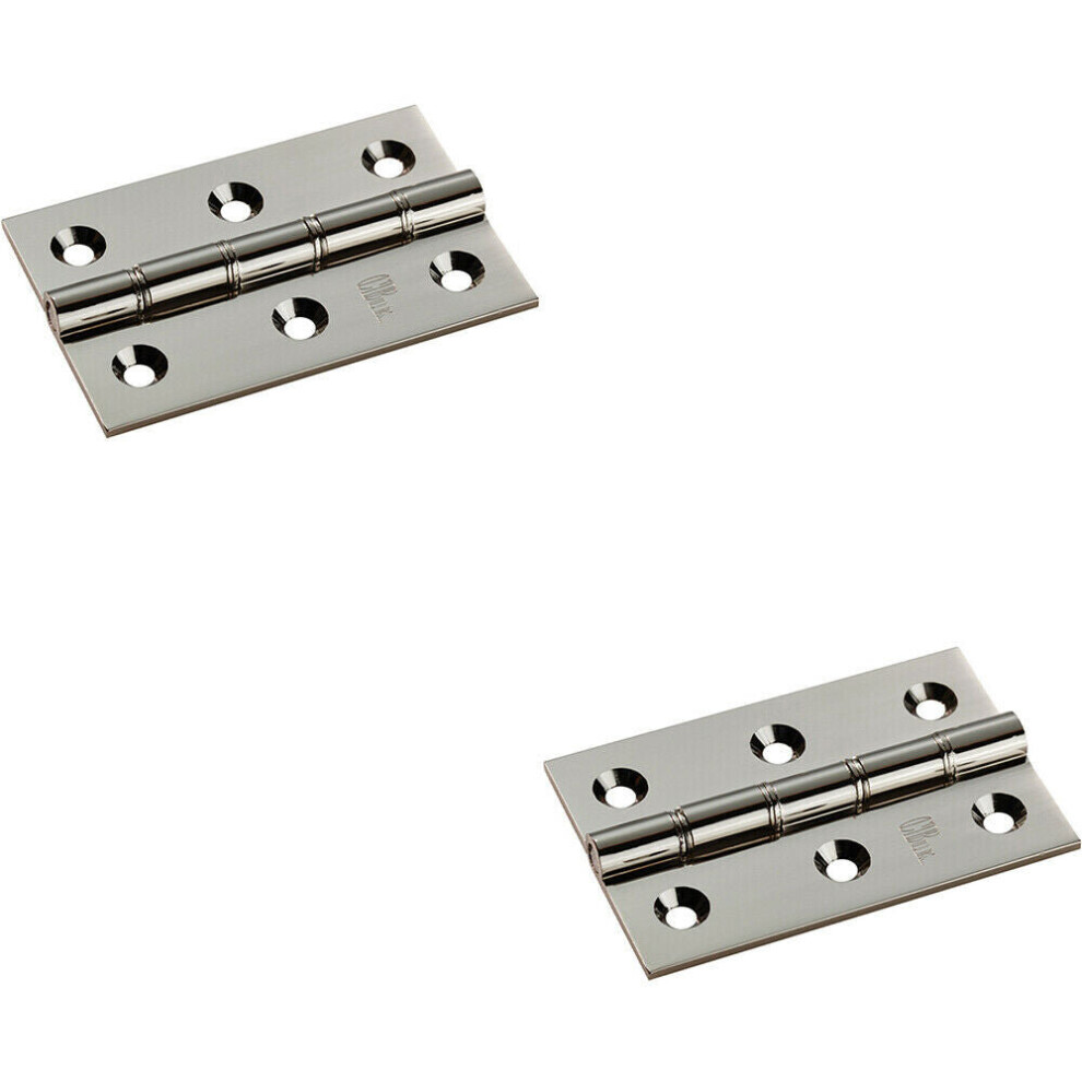 2x PAIR 76 x 50 x 2.5mm Brass Washered Butt Hinge Polished Nickel Internal Door