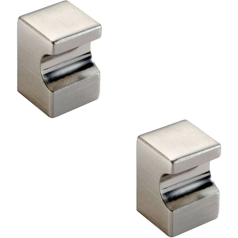 2x Square Cupboard Door Knob 18 x 18mm 25mm Projection Satin Nickel