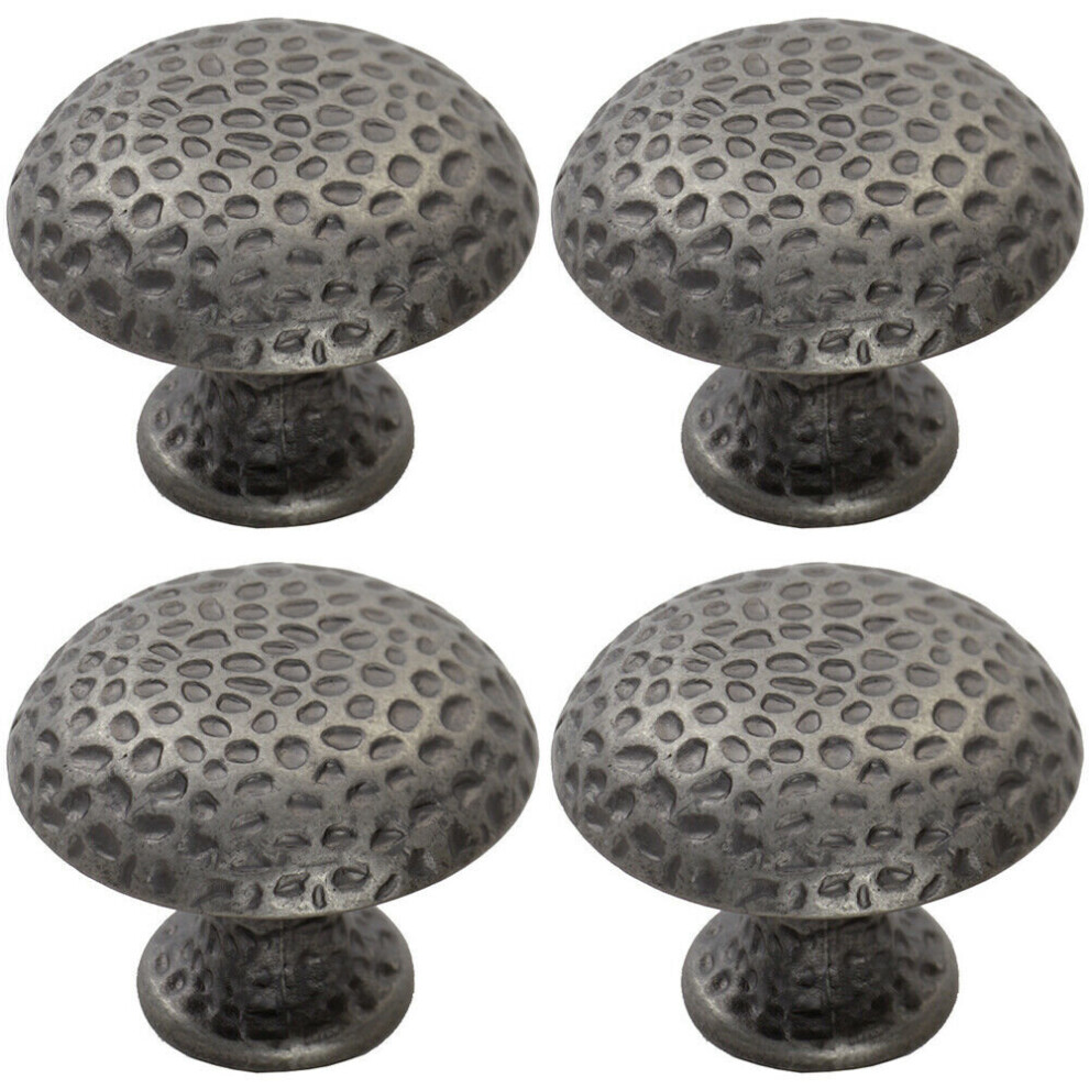 4x Dimpled Mushroom Cupboard Door Knob 38mm Dia Antique Steel Cabinet Handle