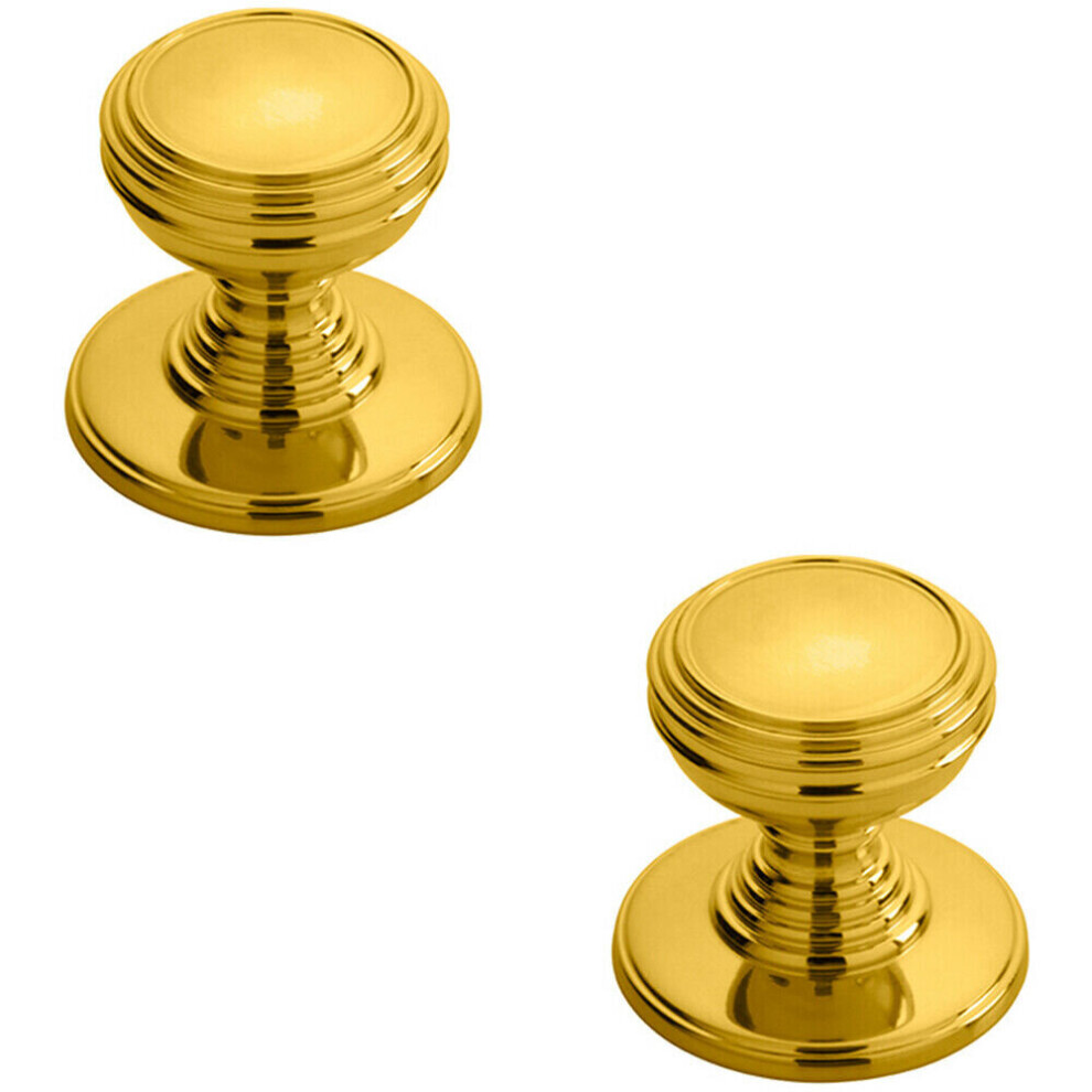Loops 2X Ringed Tiered Cupboard Door Knob 30Mm Diameter Polished Brass Cabinet Handle