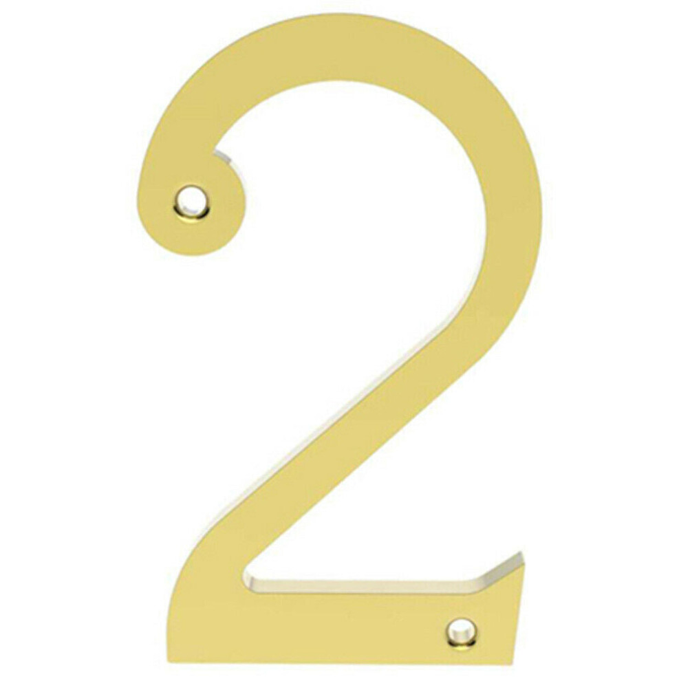 Stainless Brass Door Number 2 75mm Height 4mm Depth House Numeral Plaque