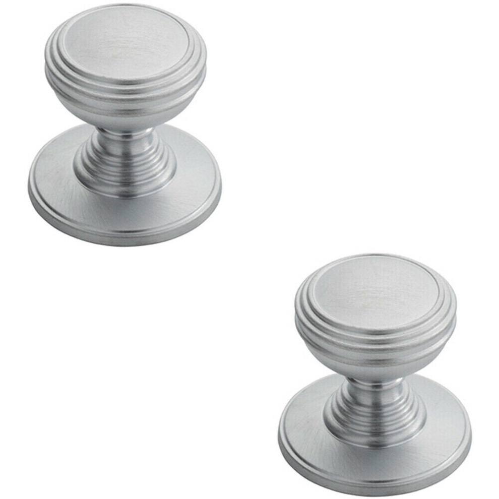 2x Ringed Tiered Cupboard Door Knob 30mm Diameter Satin Chrome Cabinet Handle