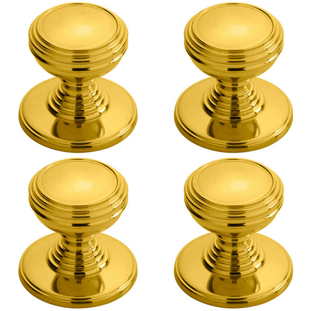 4x Ringed Tiered Cupboard Door Knob 30mm Diameter Polished Brass Cabinet Handle