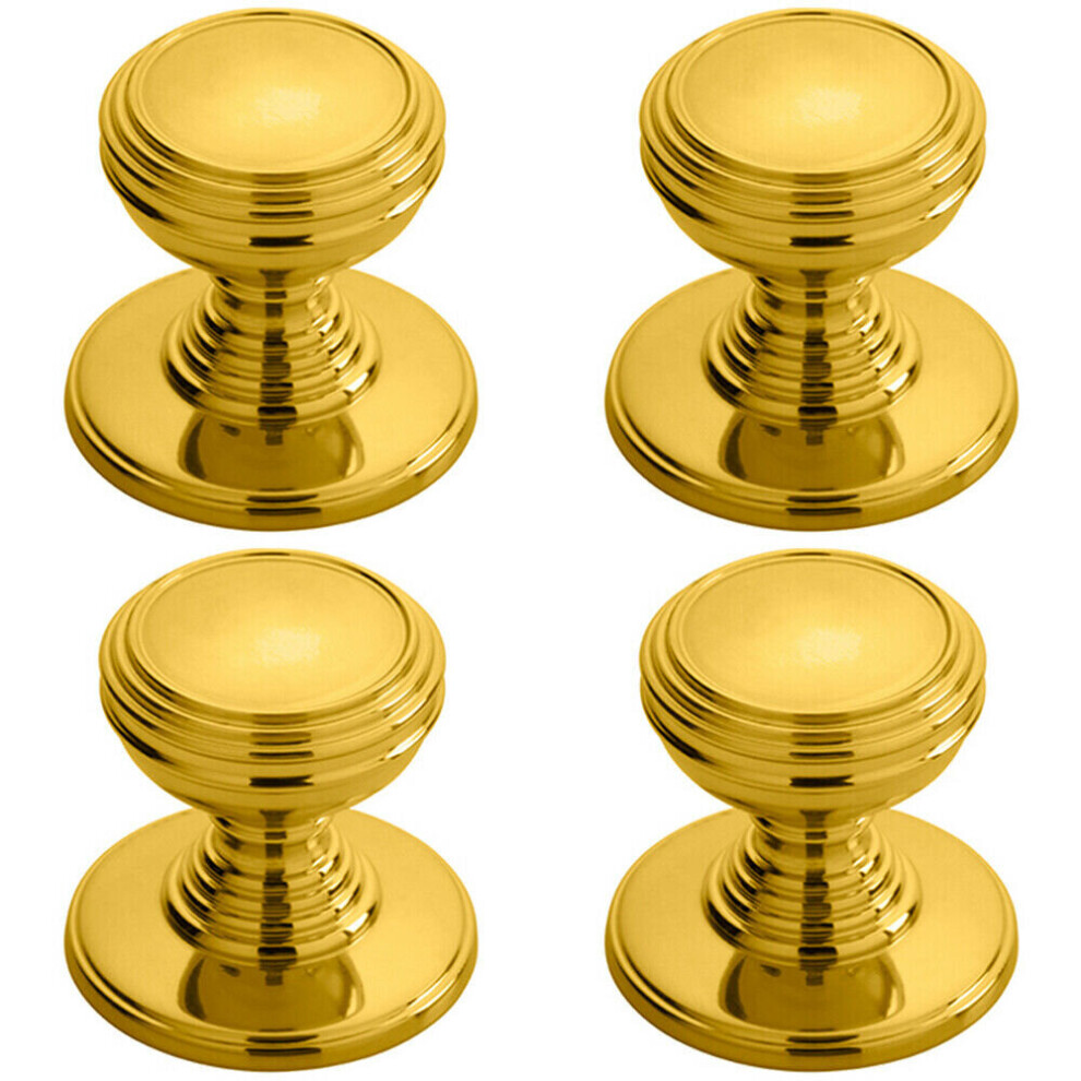 Loops 4X Ringed Tiered Cupboard Door Knob 30Mm Diameter Polished Brass Cabinet Handle