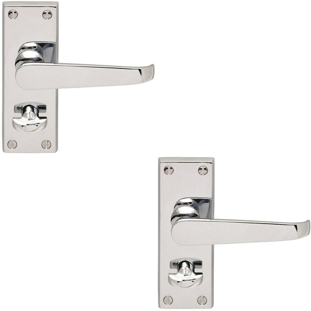Loops 2X Straight Victorian Handle On Rectangular Bathroom Backplate Polished Chrome