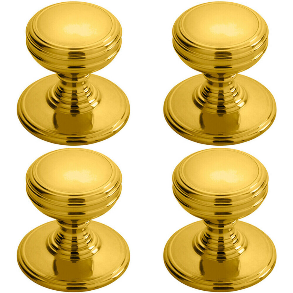 4x Ringed Tiered Cupboard Door Knob 38mm Diameter Polished Brass Cabinet Handle