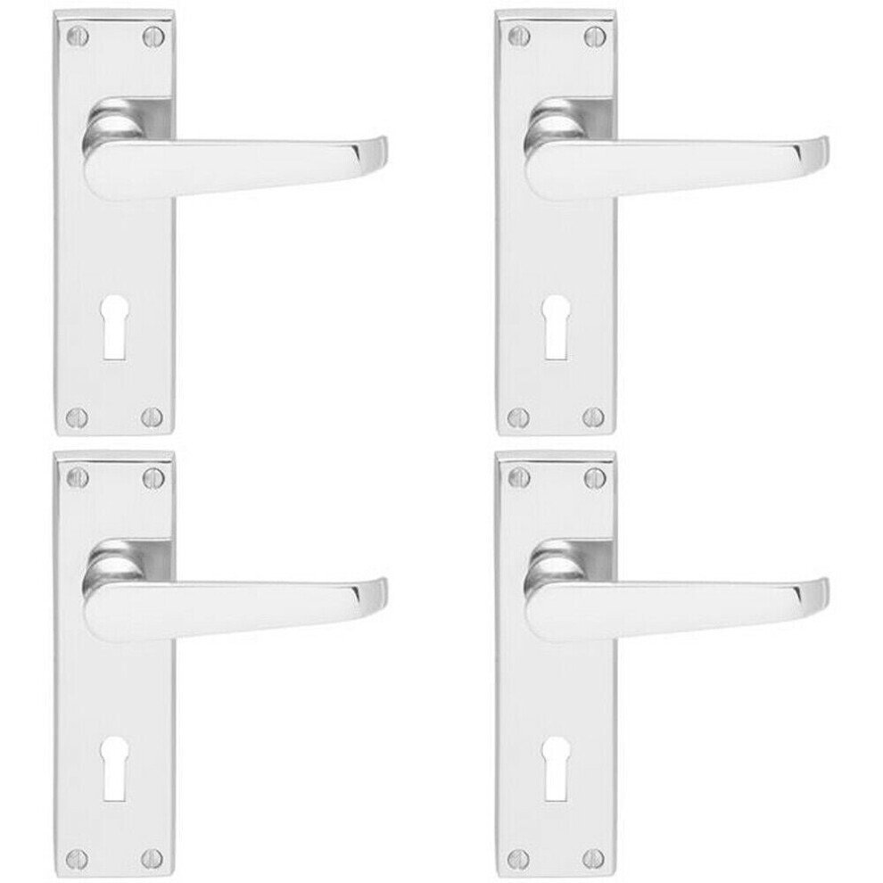 4x Victorian Flat Lever on Lock Backplate Handle 150 x 42mm Polished Chrome