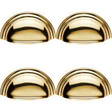 4x Victorian Cup Pull Handle Polished Brass 92 x 46mm 76mm Fixing Centres