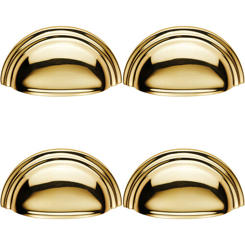 Loops 4x Victorian Cup Pull Handle Polished Brass 92 x 46mm 76mm Fixing Centres