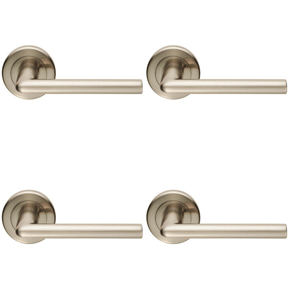Loops 4X Pair Slimline Straight Bar Handle On Round Rose Concealed Fix Satin Nickel