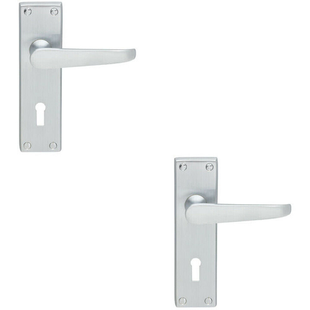 Loops 2X Pair Victorian Flat Lever On Lock Backplate Handle 150 X 42Mm Satin Chrome