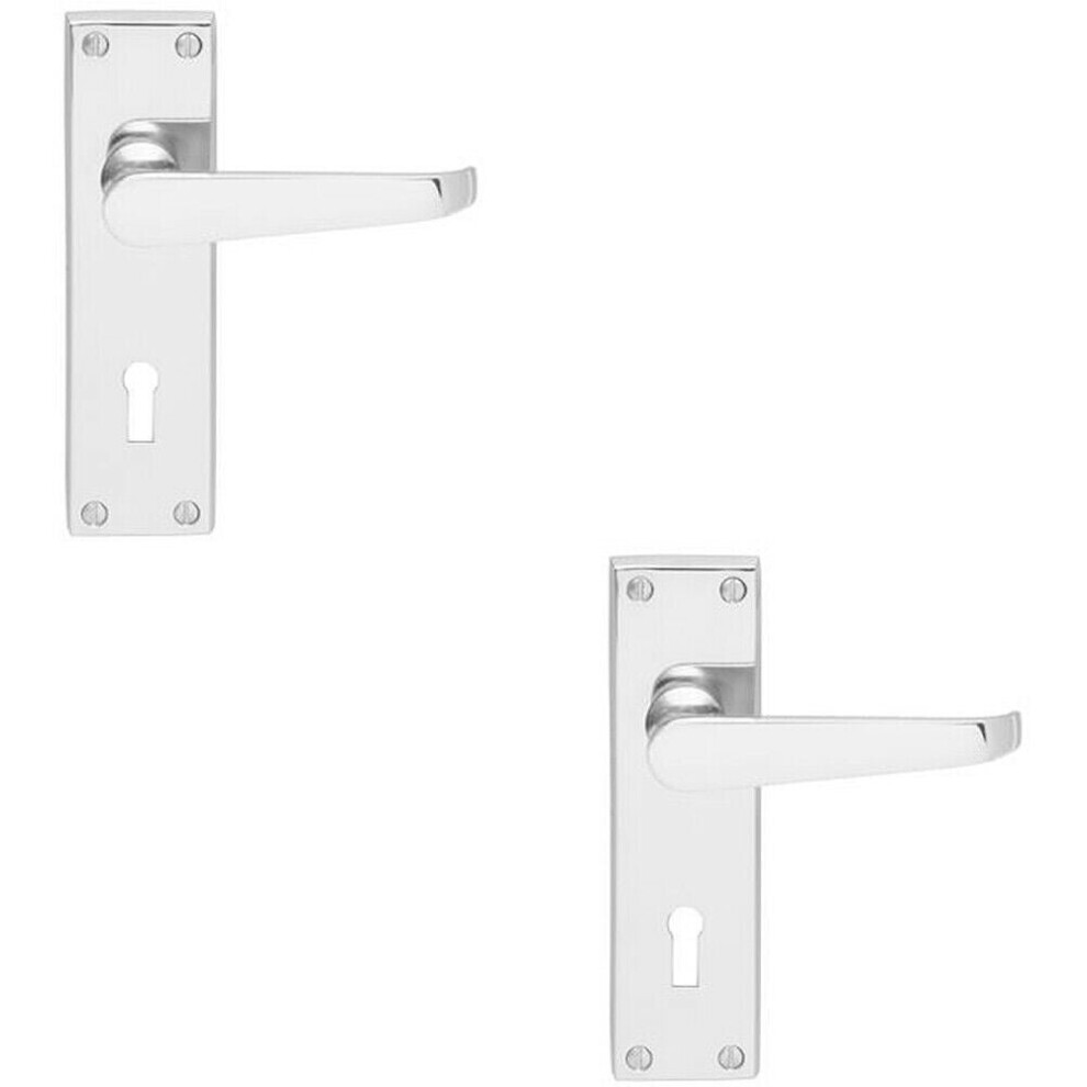 Loops 2X Victorian Flat Lever On Lock Backplate Handle 150 X 42Mm Polished Chrome