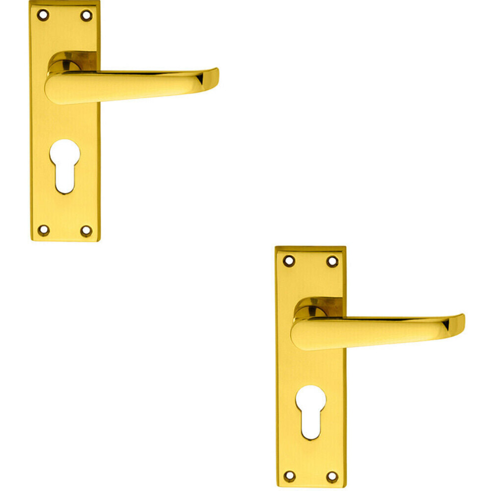 Loops 2X Pair Straight Victorian Lever On Euro Lock Backplate 150 X 43Mm Brass