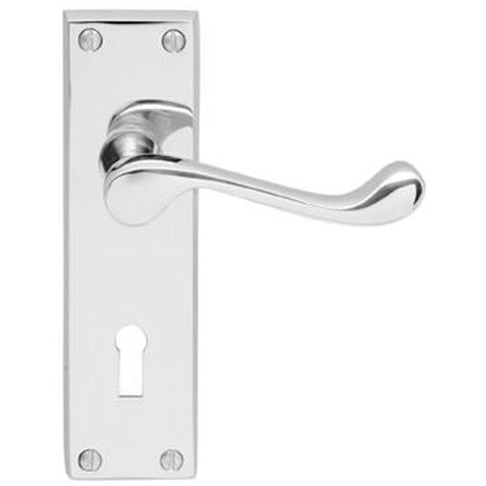 Victorian Scroll Lever on Rectangular Lock Backplate 155 x 41mm Polished Chrome