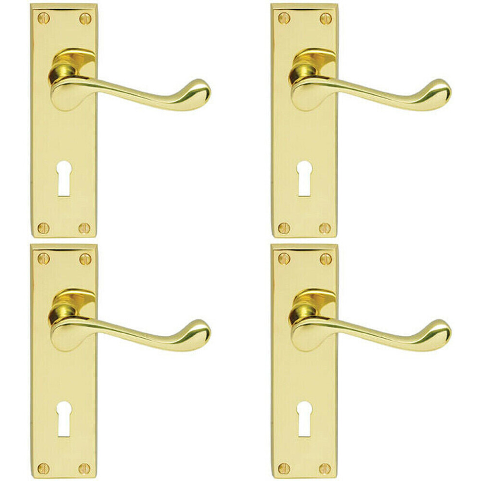 4X Victorian Scroll Lever On Rectangular Lock Backplate 155 X 41Mm Brass 5056524205372
