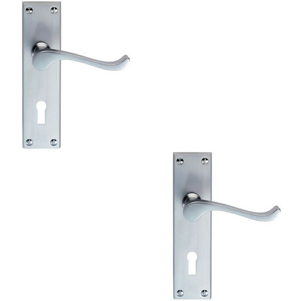 2X Victorian Scroll Handle On Rectangular Lock Backplate 155 X 41Mm Satin Chrome