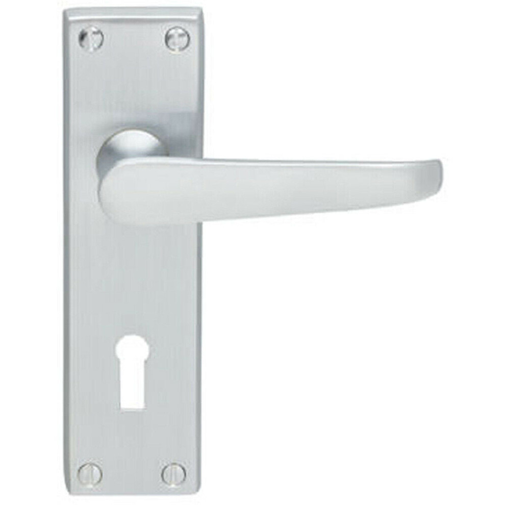 Loops Pair Victorian Flat Lever On Lock Backplate Handle 150 X 42Mm Satin Chrome