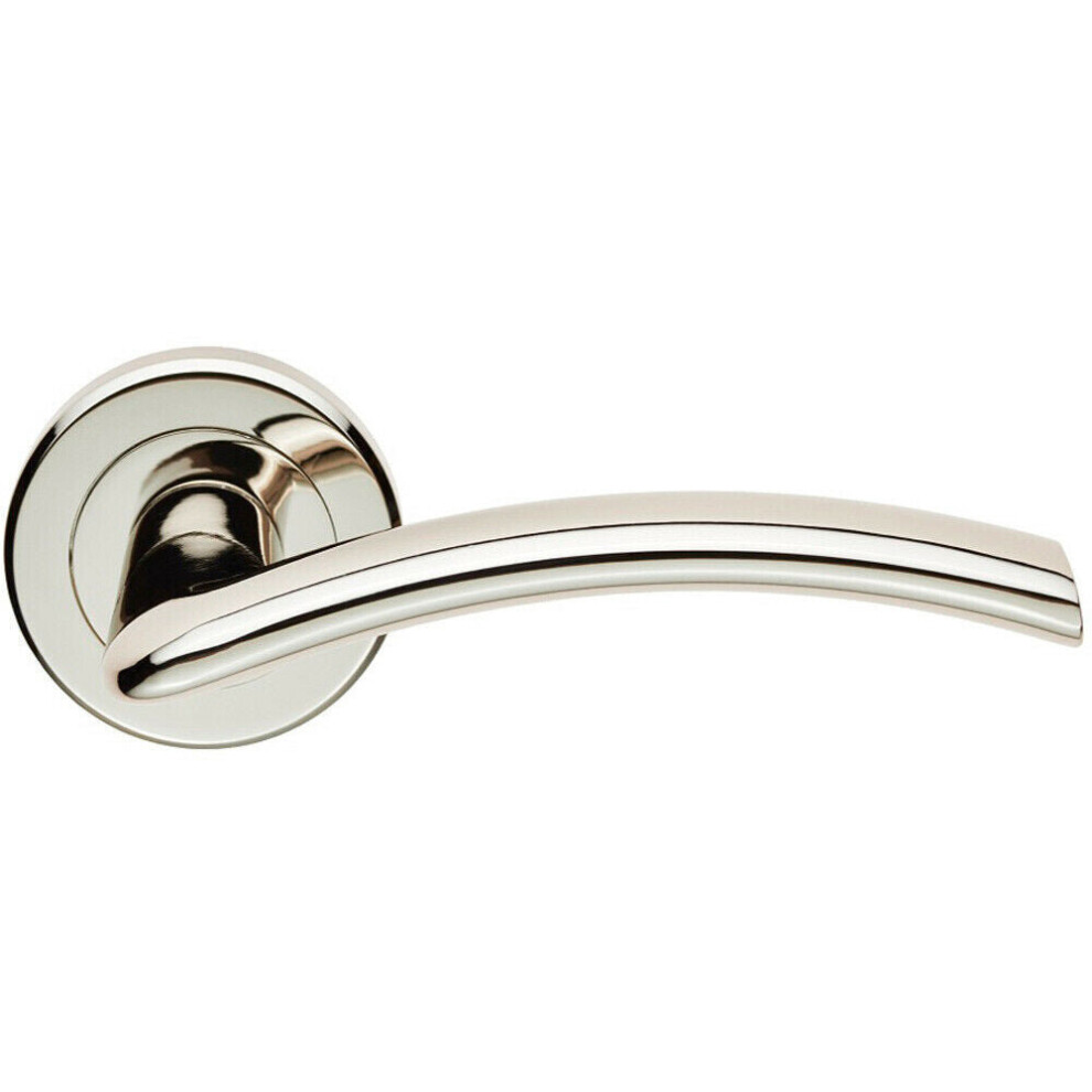 Pair Flat Arched Style Handle On Round Rose Concealed Fix Polished Nickel 5056492572148