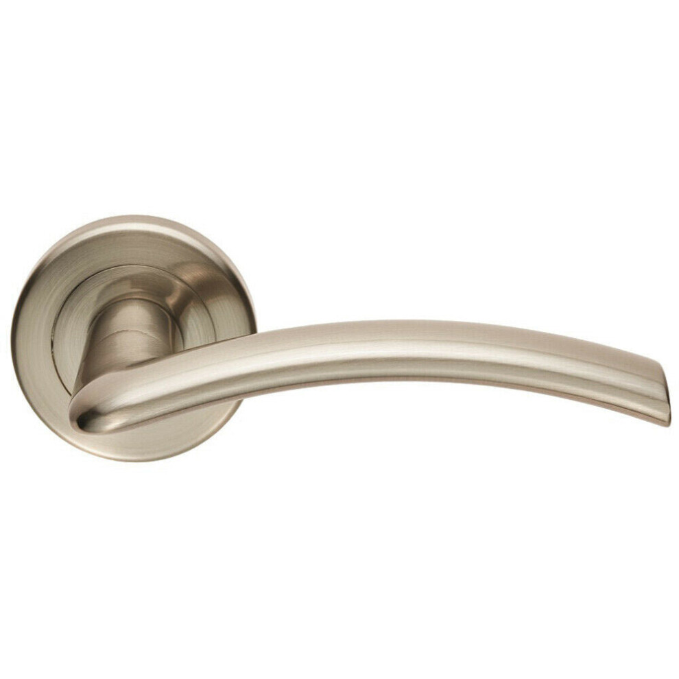 Pair Flat Arched Style Handle On Round Rose Concealed Fix Satin Nickel 5056492572155